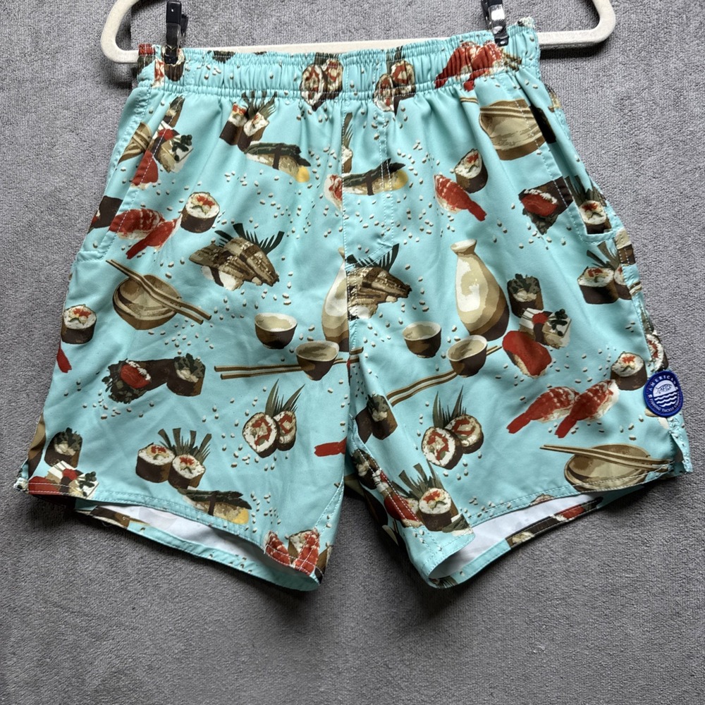 Aftco Swim Trunks Mens S Board‎ Shorts Blue Lined Pockets Sushi Japanese beach
